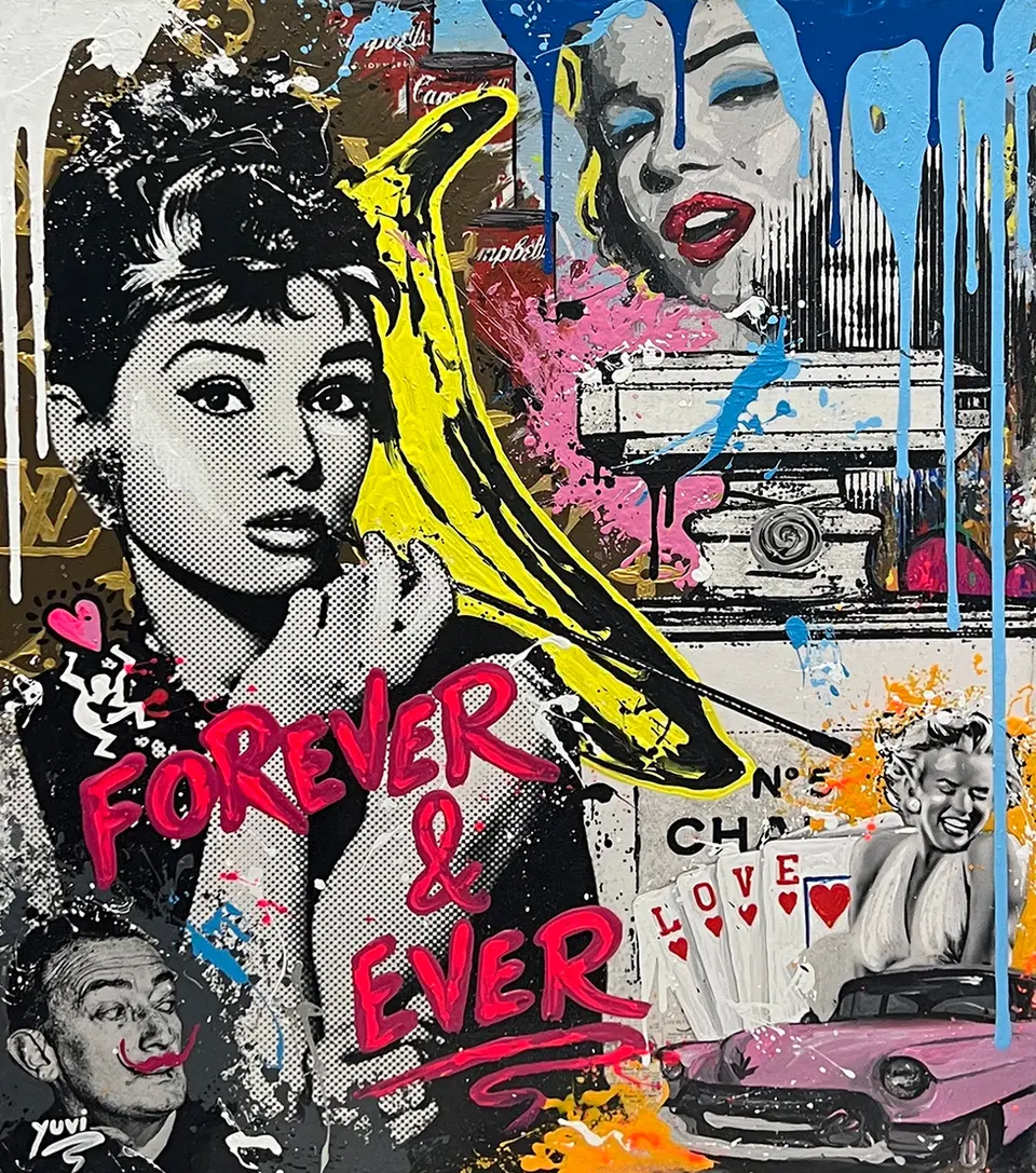 A pop art mixed-media canvas by Yuvi