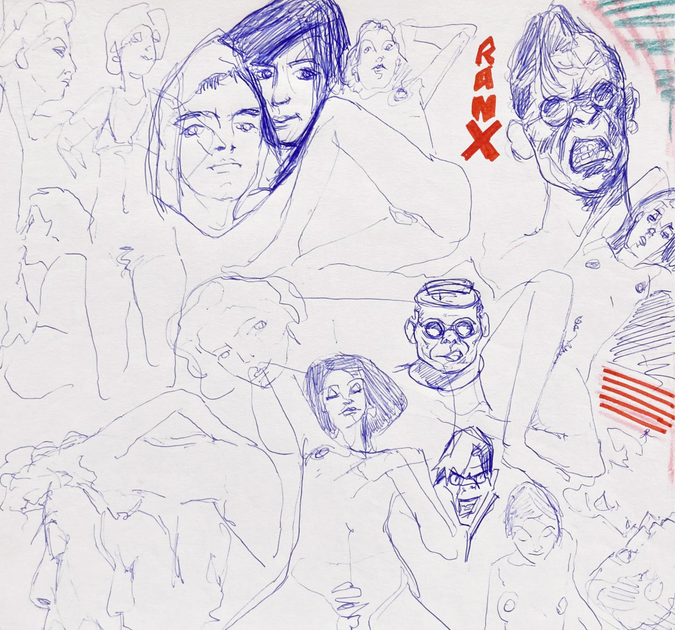 Esquisses au stylo bille par l'artiste Sébastien Paray.