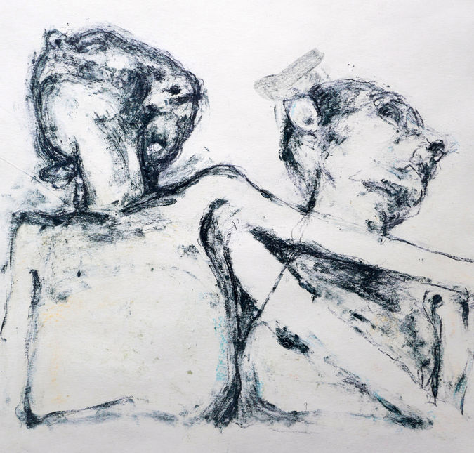 Là où dors la poussière. Série de dessins de l'artiste Sébastien Paray. Encre, Pastel