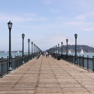 Wooden deck walkway of a pier