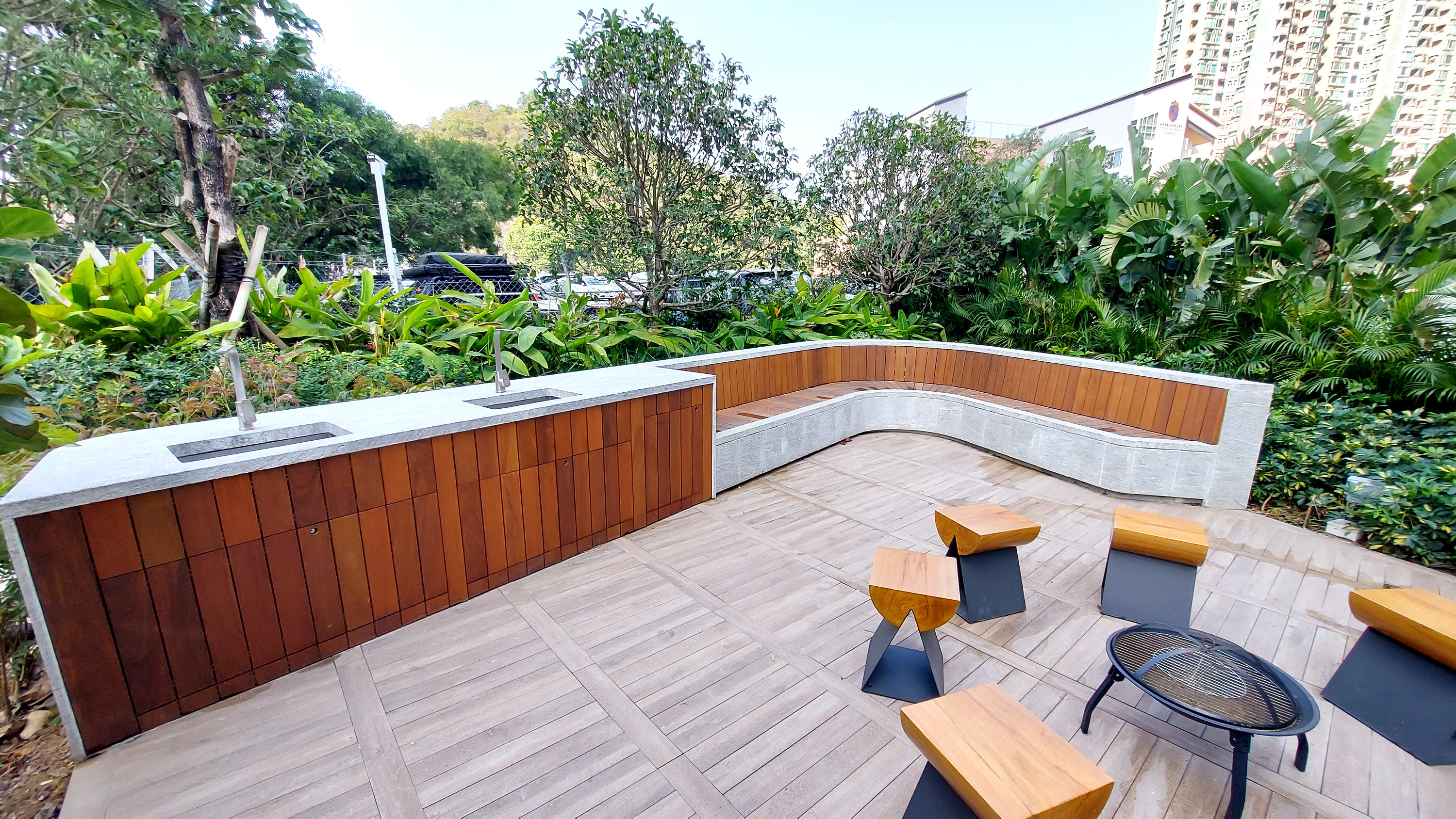 wood bench, outdoor wood seat, wood cabinet, ipe, outdoor wood