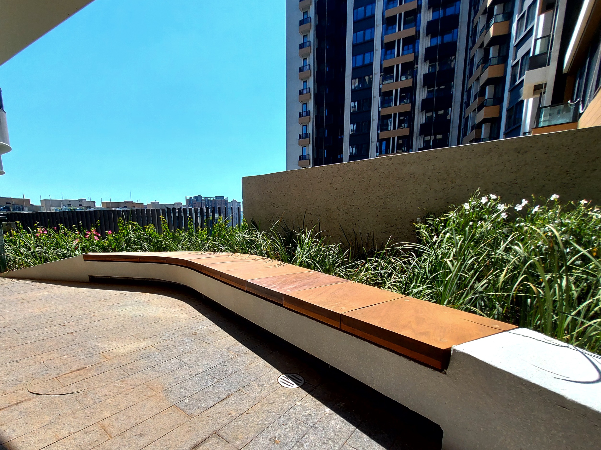 Outdoor wood bench, ipe