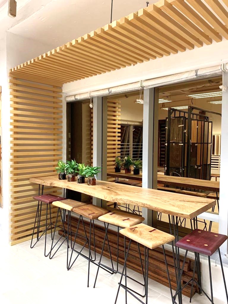 bar table in wood slab