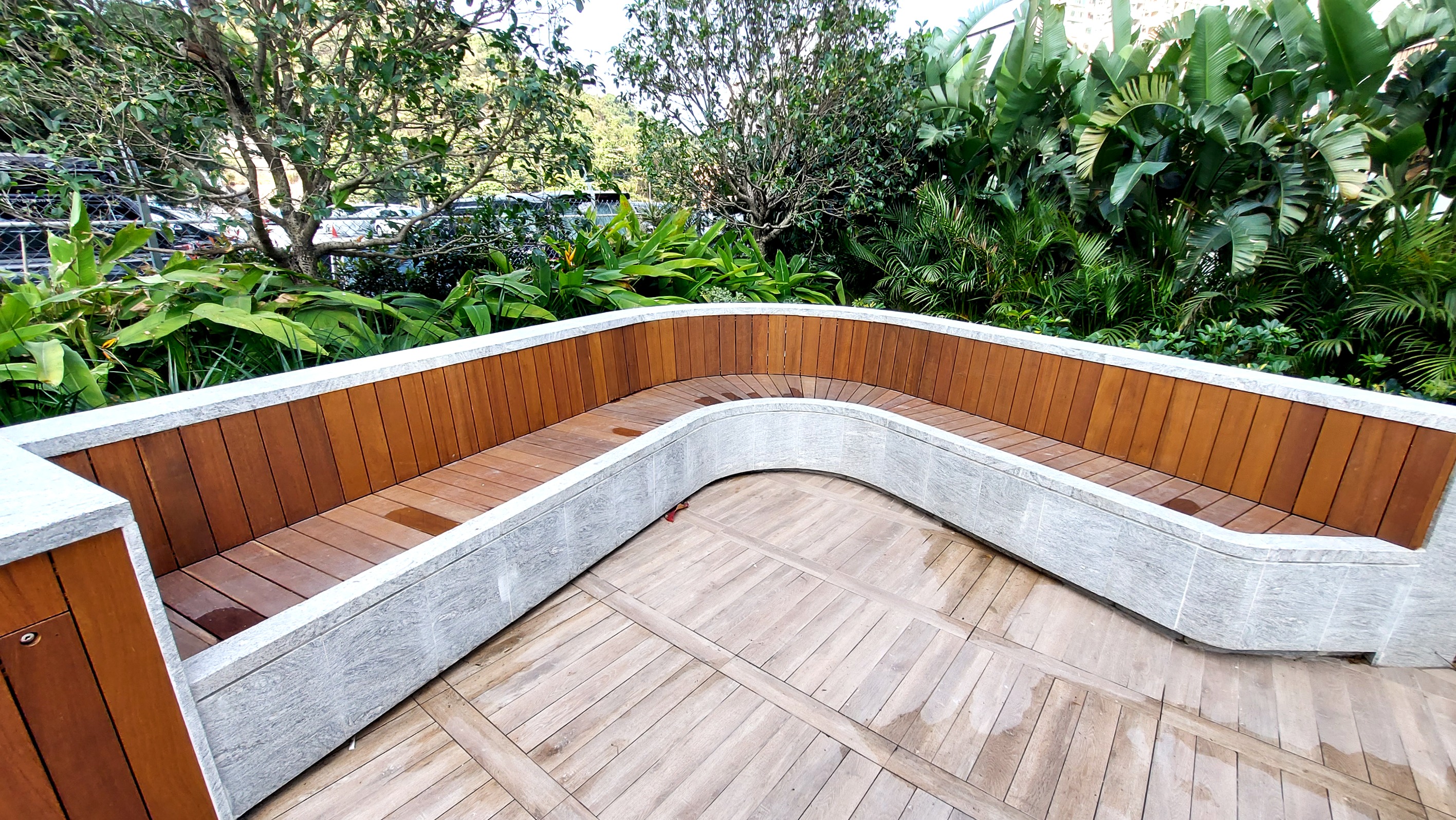 wood bench, outdoor wood seat, wood cabinet, ipe, outdoor wood