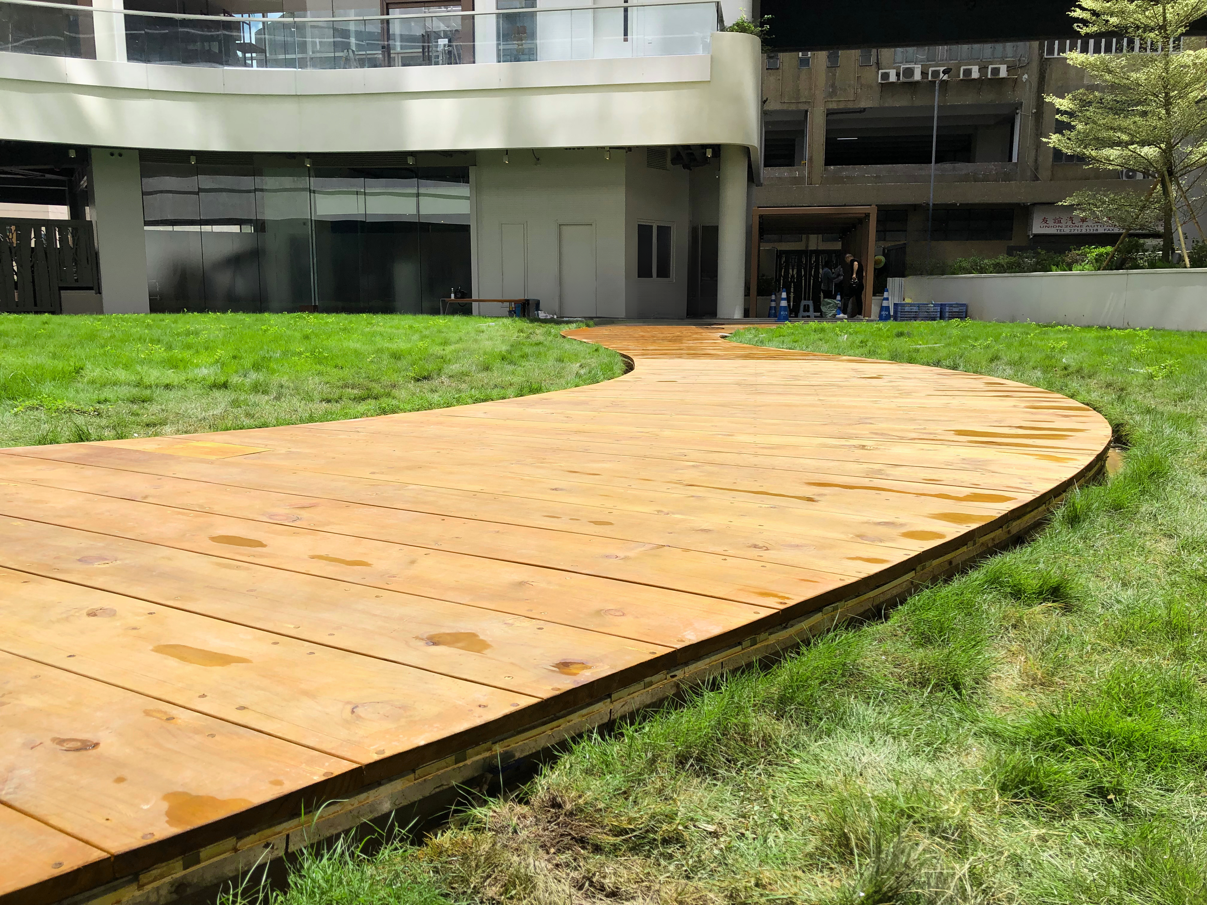 Curved deck, treated pine, outdoor wood, outdoor floor, wood deck