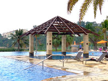 pool side wood pergola