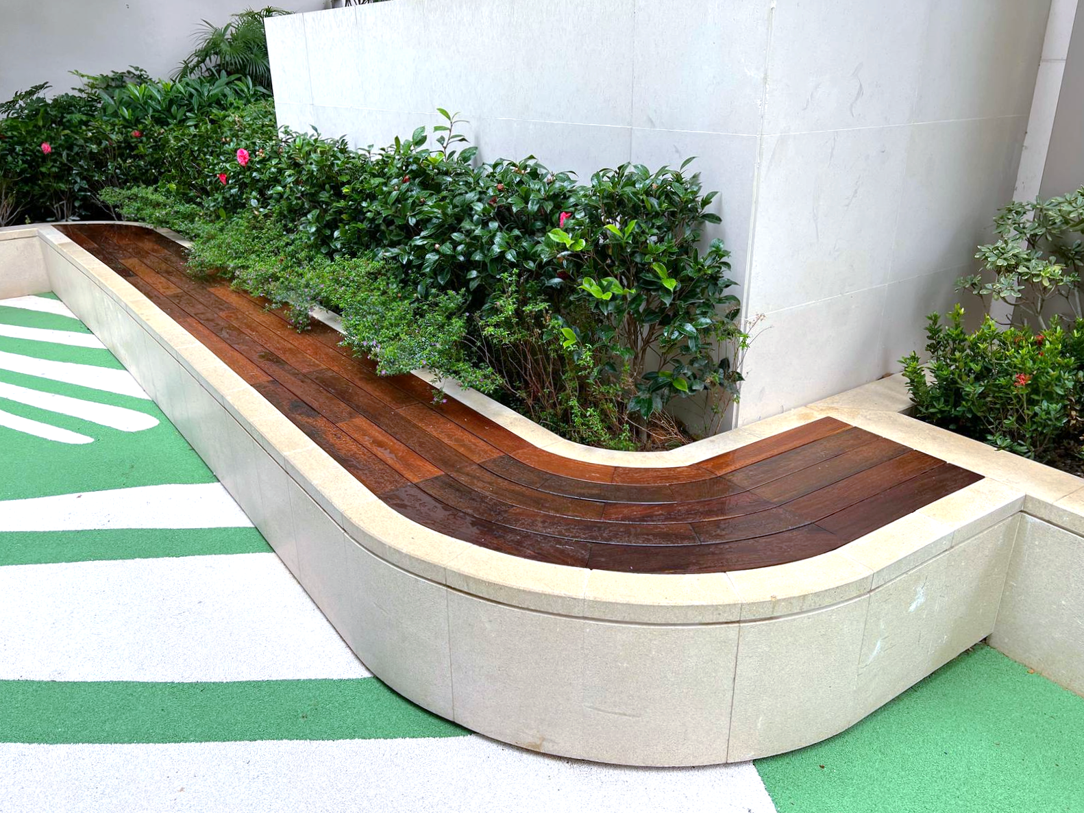 wood bench, outdoor wood seat, wood cabinet, ipe, outdoor wood