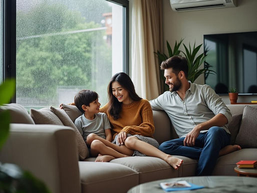 Außen hohe Luftfeuchtigkeit und innen angenehmes Klima mit einer Klimaanlage