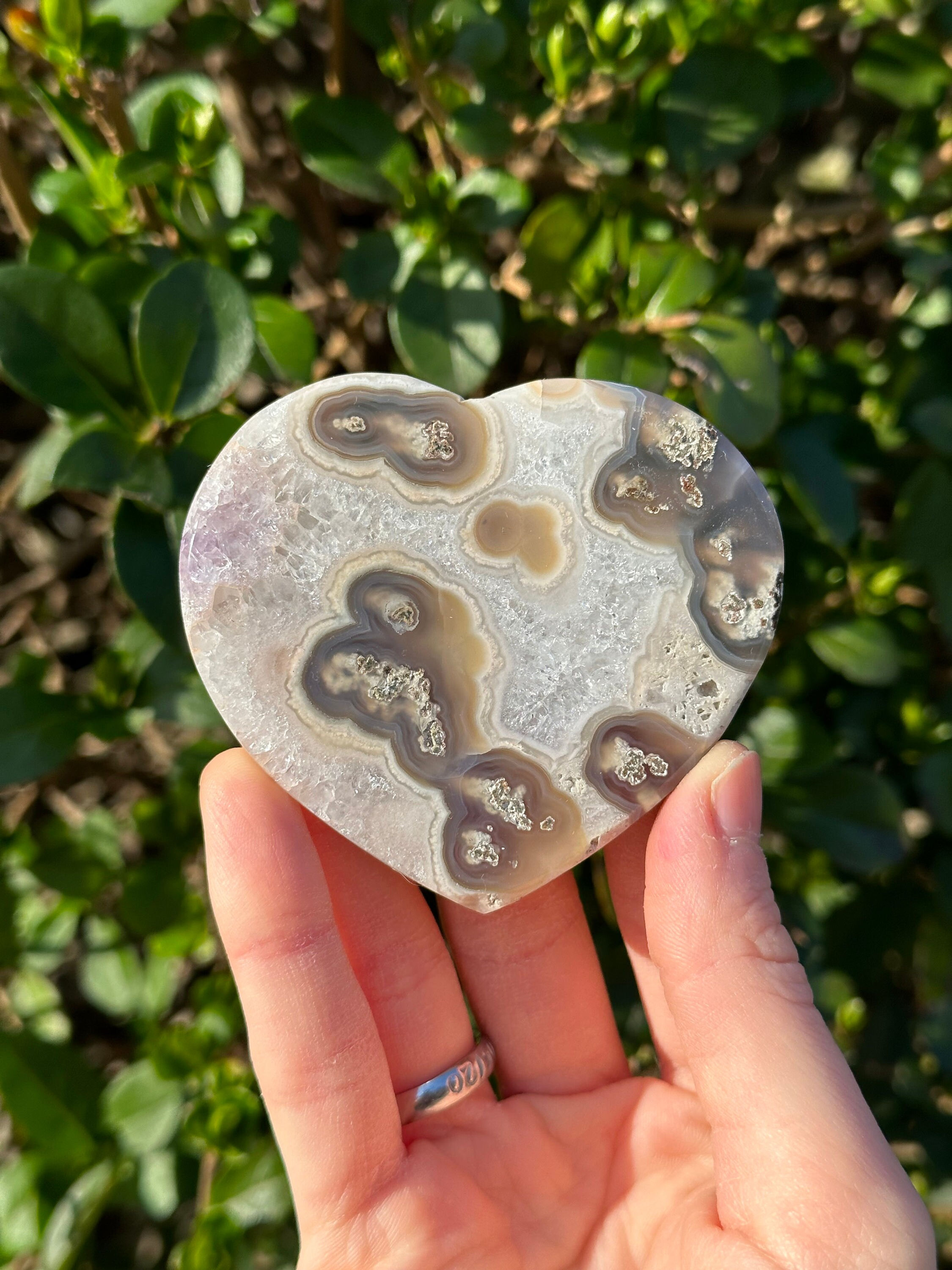 Moss Agate Heart with Amethyst & Quartz Inclusions