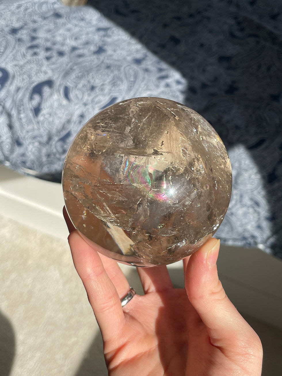 Thumbnail: Smoky Quartz Sphere with Rainbow – Crystal Ball for Protection, Grounding & Heal