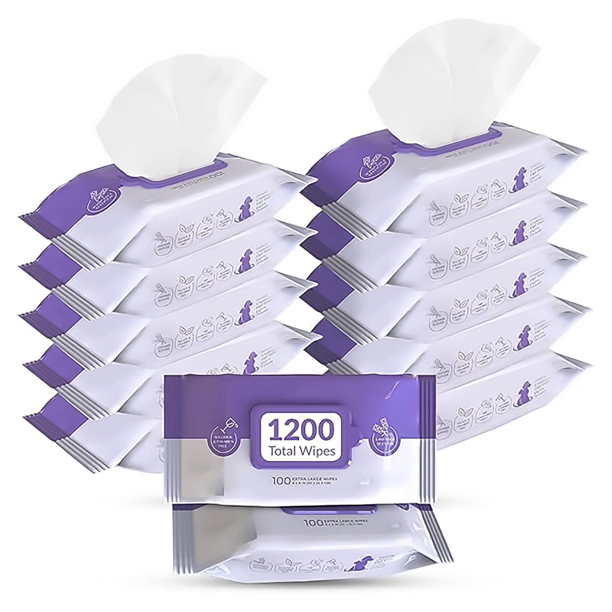 Pursonic Lavender Scented Pet Wipes – 12 Packs of 100 (1200 Total) Extra Large W
