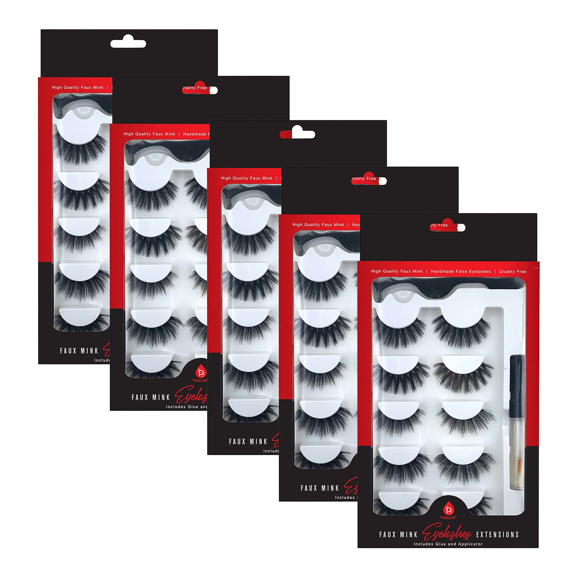 Pursonic 5-Pack Faux Mink Style False Eyelashes Bundle – 25 Pairs with Glue & Ap