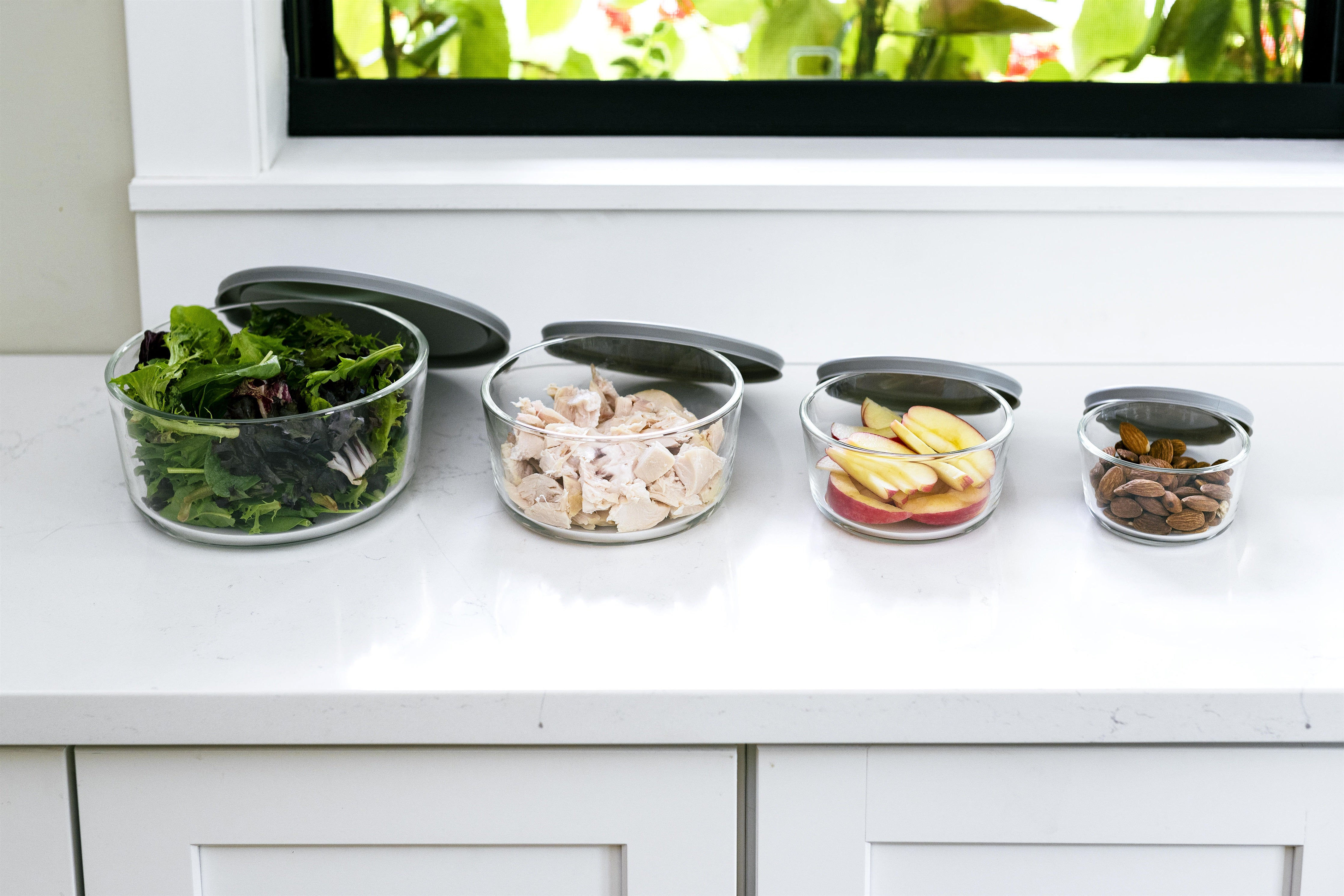 8 Piece Set (4 Containers + 4 Lids) Round Nesting Glass Storage Containers, Blue
