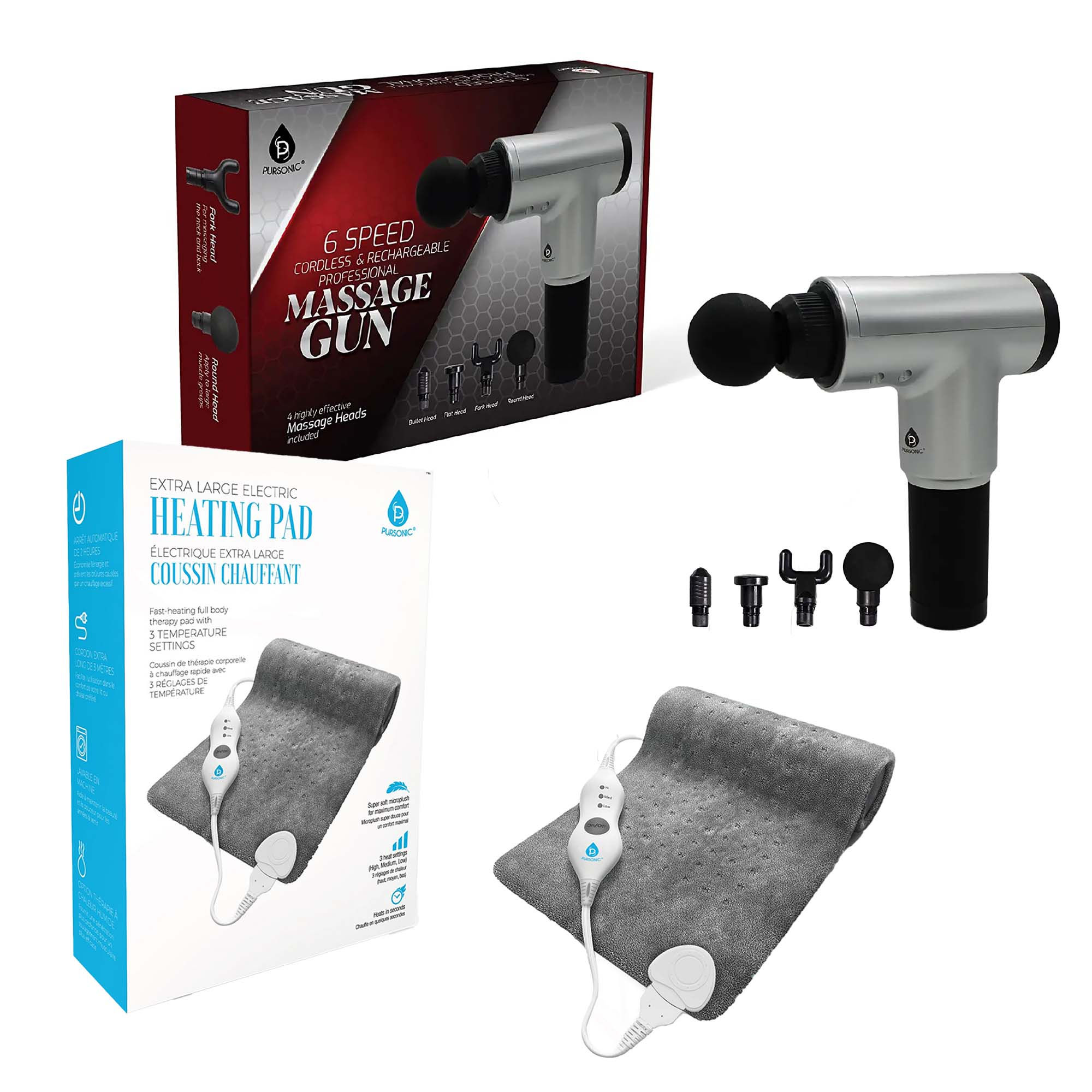 Ultimate Muscle Recovery & Pain Relief Bundle: 6 Speed Massage Gun & Electric He
