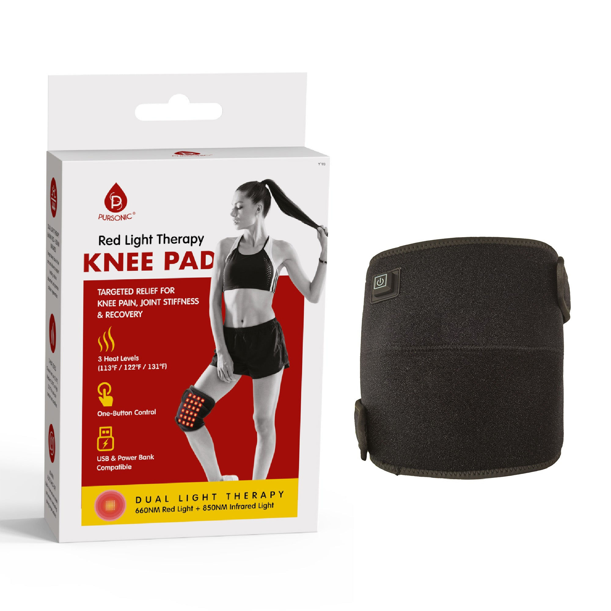 Pursonic Red Light Therapy Knee Pad – Targeted Relief for Knee Pain, Stiffness &