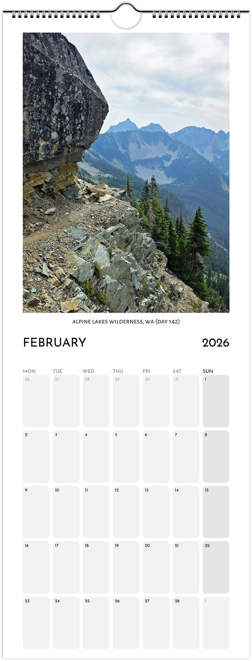 Thumbnail: Slimline PCT 2026 calendar February sample page