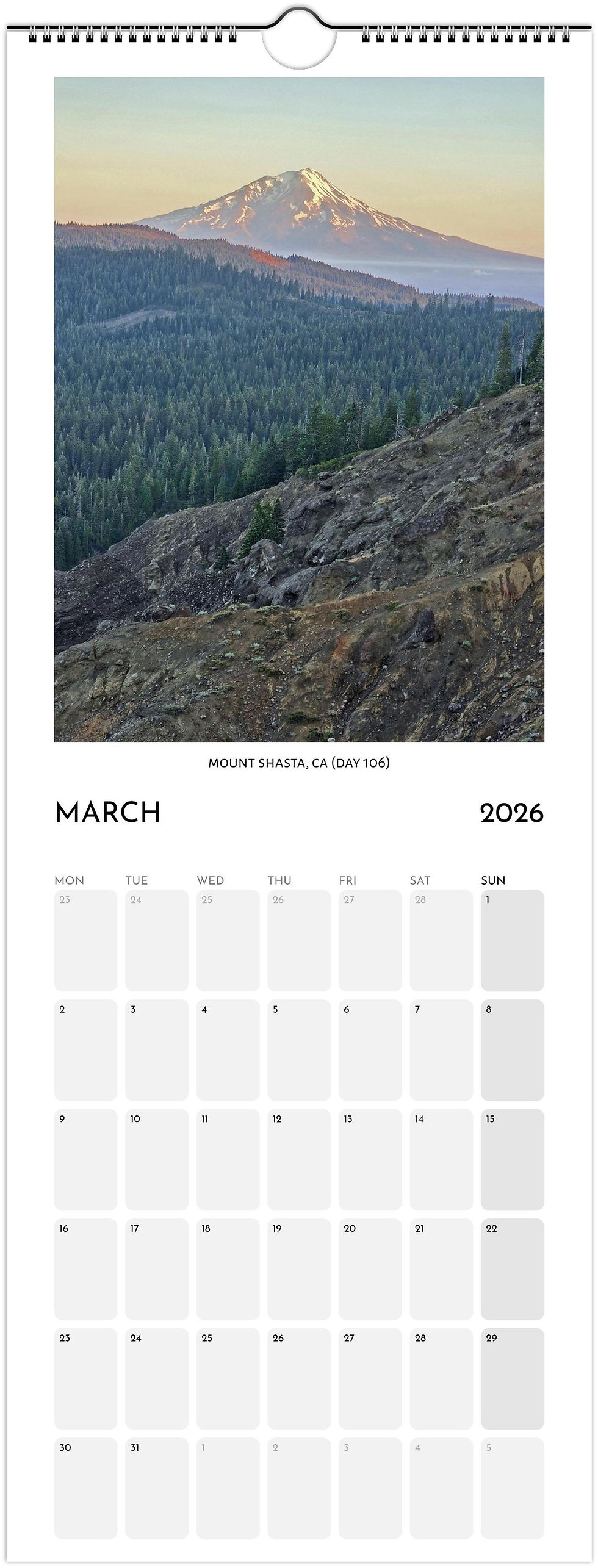 Thumbnail: Slimline PCT 2026 calendar March sample page