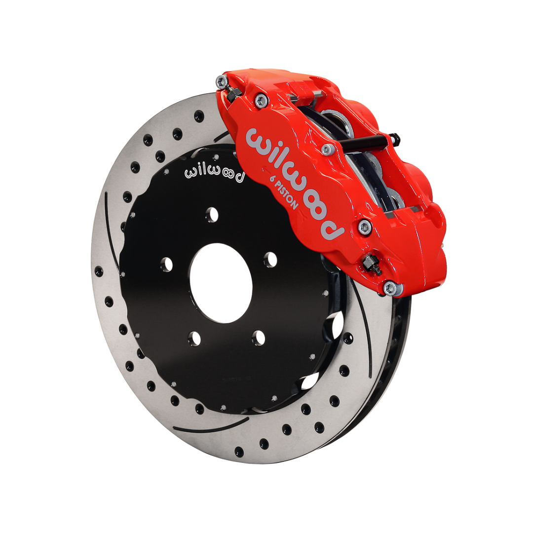 1994-2004 Mustang, 12.88" Drilled, 6 Piston Red Calipers, Wilwood 140-9107-DR