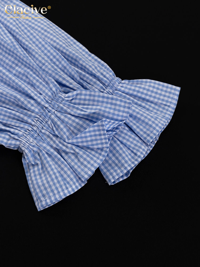 Thumbnail: Clacive Fashion Loose Plaid Cotton Women's 3 Pieces Set 2025 Elegant Long Sleeve