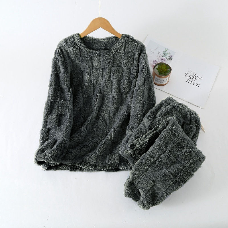 Thumbnail: Autumn Winter Plaid O-Neck Pullover Top Loose Elastic Waist Trousers Sets Women'