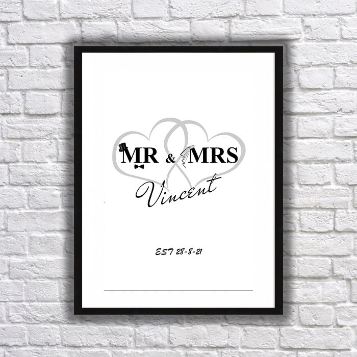 Mr and Mrs - vertical personalised print