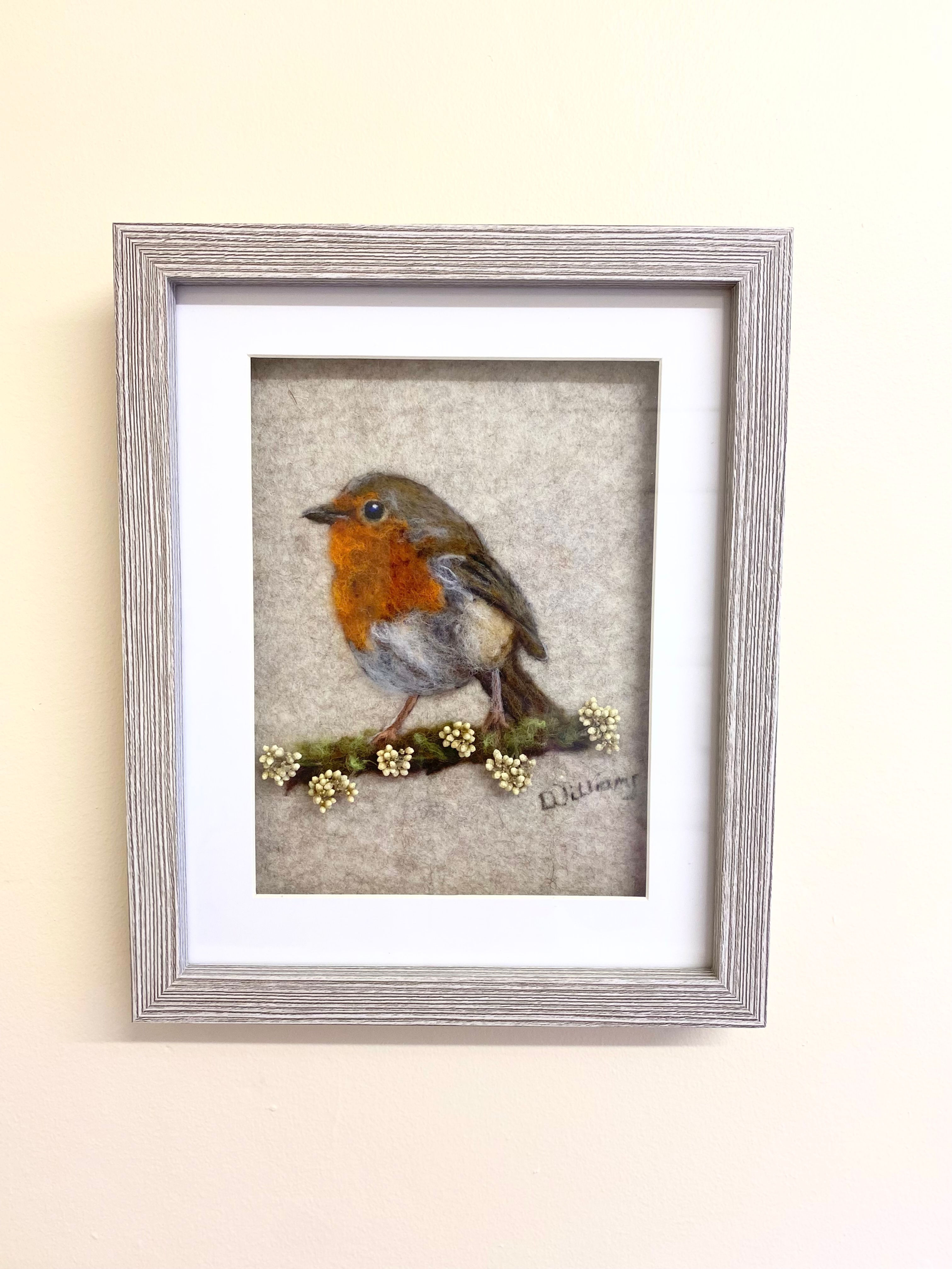 Needle felted Robin Picture, Garden Birds, Robin Gift