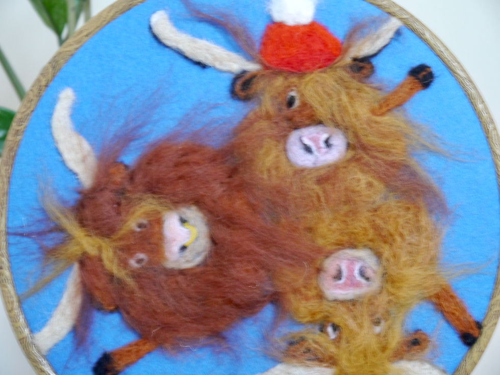 Thumbnail: Handmade Needle Felt Fun Highland Cow Portrait – Unique Gift & Wall Art UK