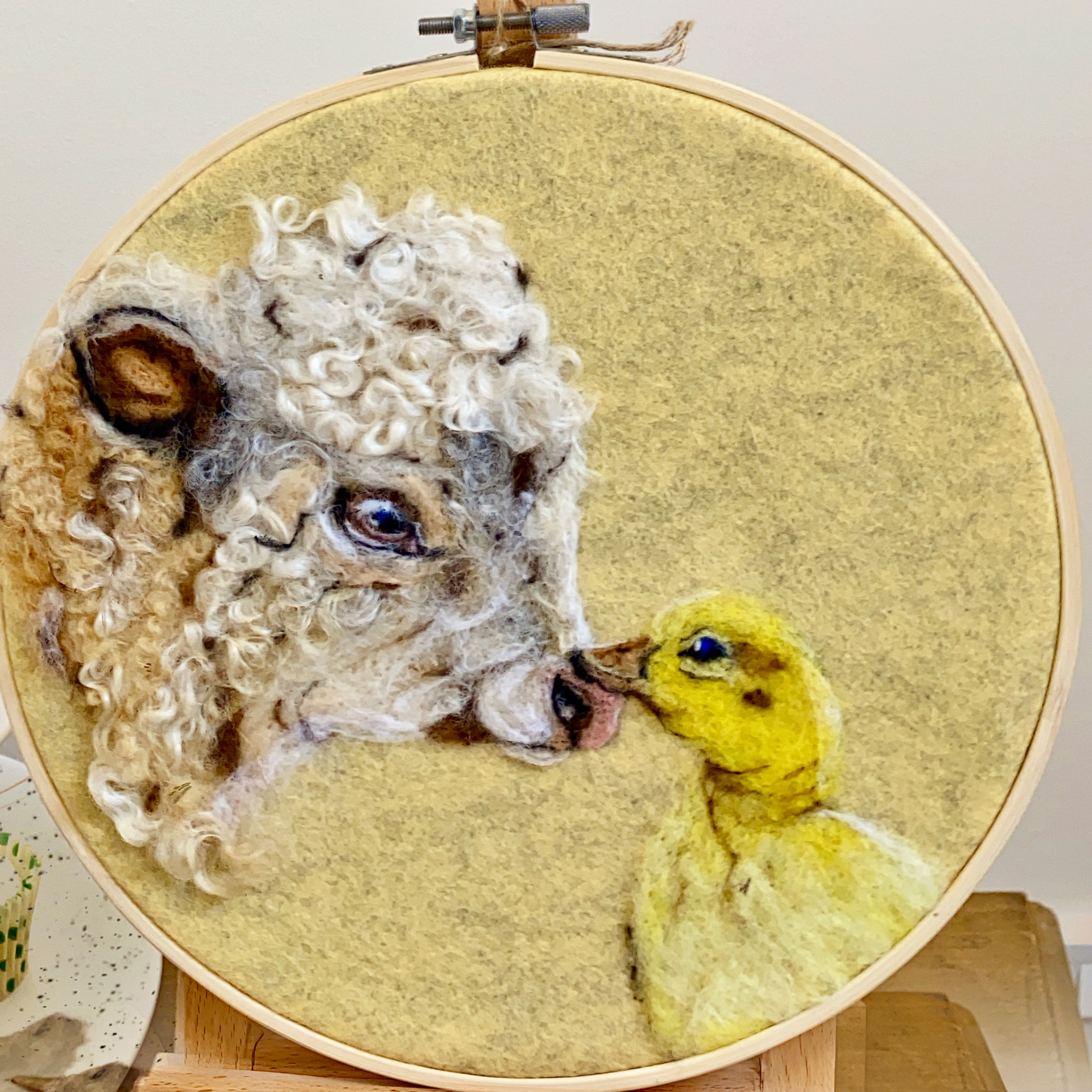 Handmade Needle Felt Calf and Duckling Portrait – Unique Gift & Farmhouse Decor