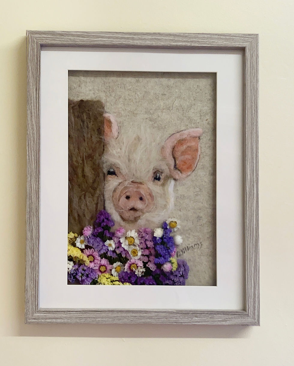 Thumbnail: Handmade Needle Felt Pig Portrait – Unique Gift UK