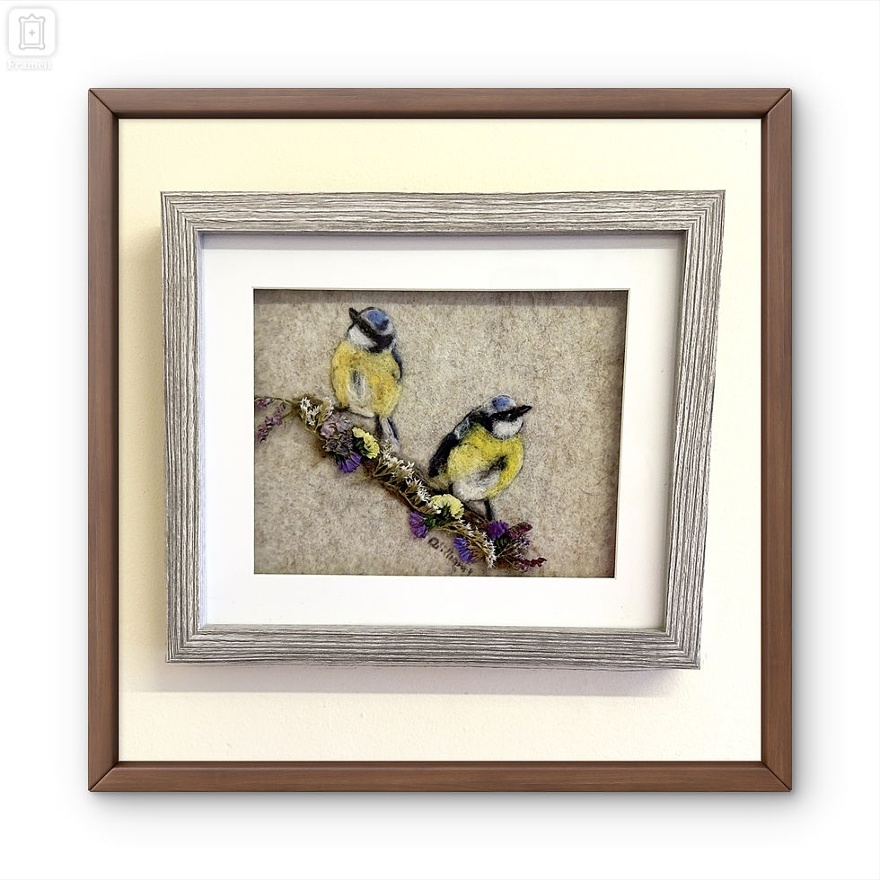Thumbnail: Handmade Needle Felt Blue Tit Portrait – Garden Bird Wall Art UK