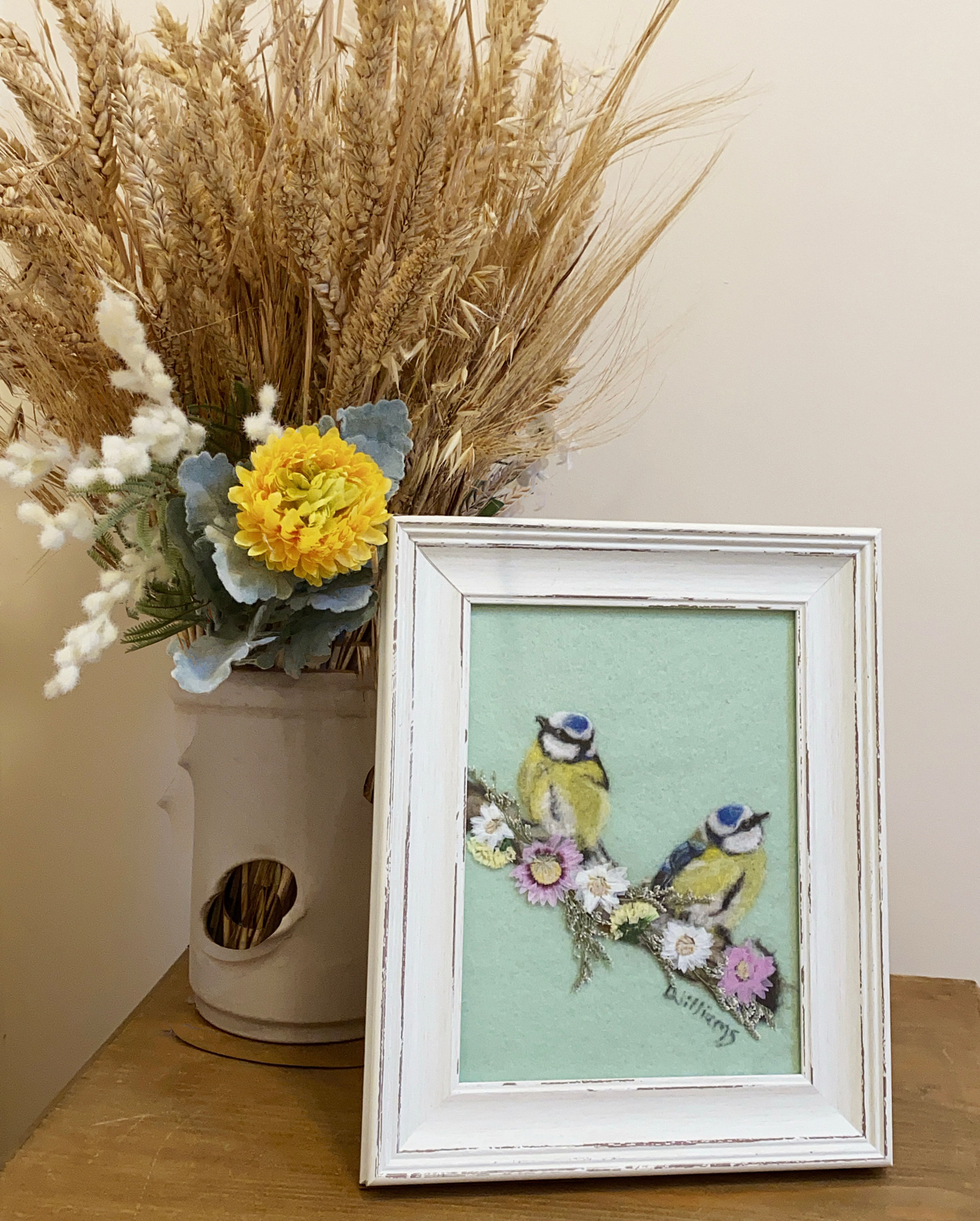 Blue Tit Picture, Garden Bird Picture, Needle Felt Bird Wall Art