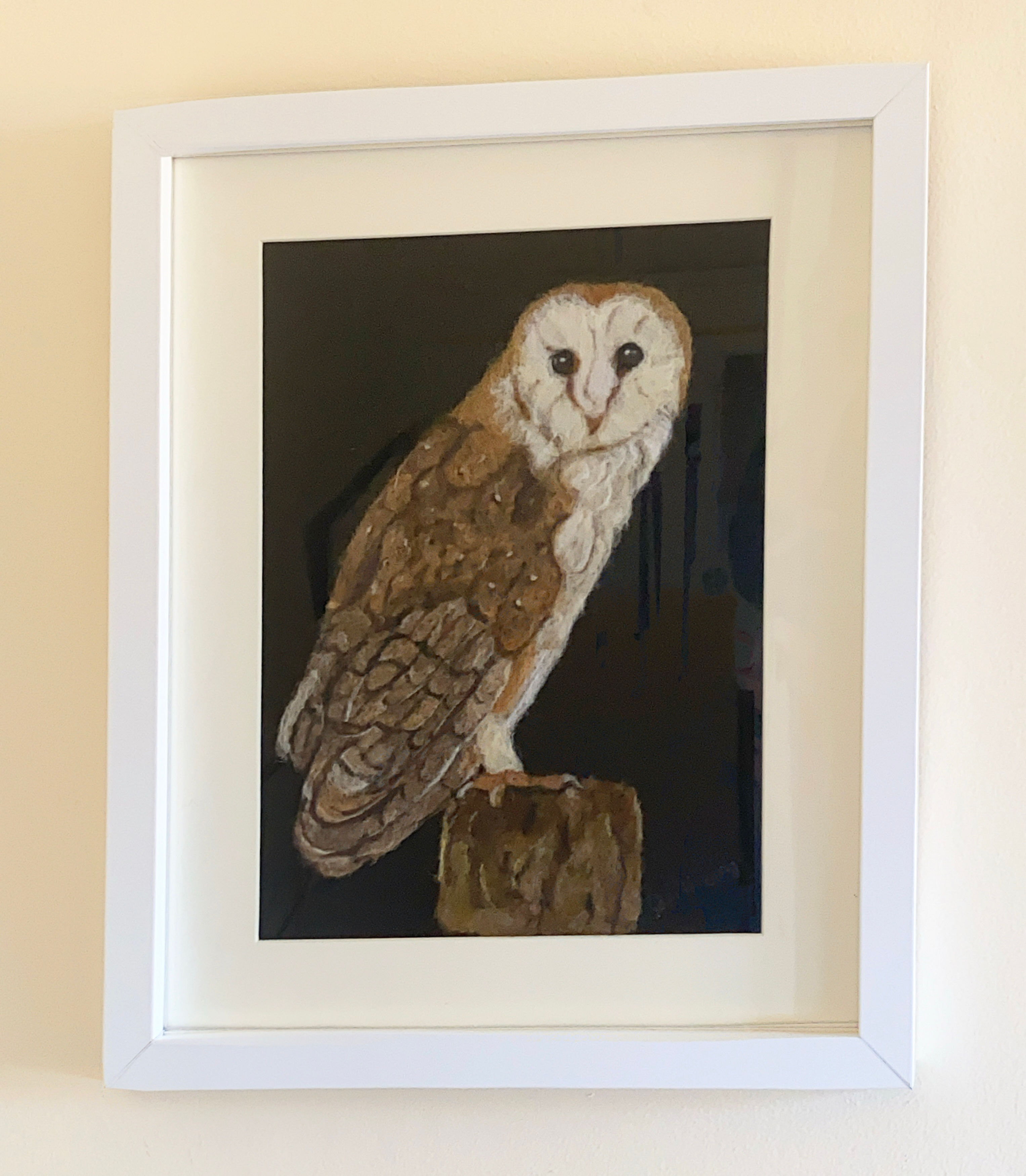 Needle Felted Barn Owl Wall Art, Handmade Wool Owl Portrait, Wildlife Gift,UK