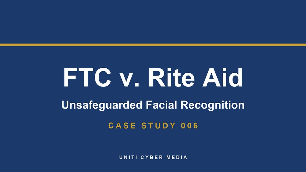 Case Study 006: FTC v. Rite Aid and unsafeguarded facial recognition. UNITI Cyber Media AI governance cover image.