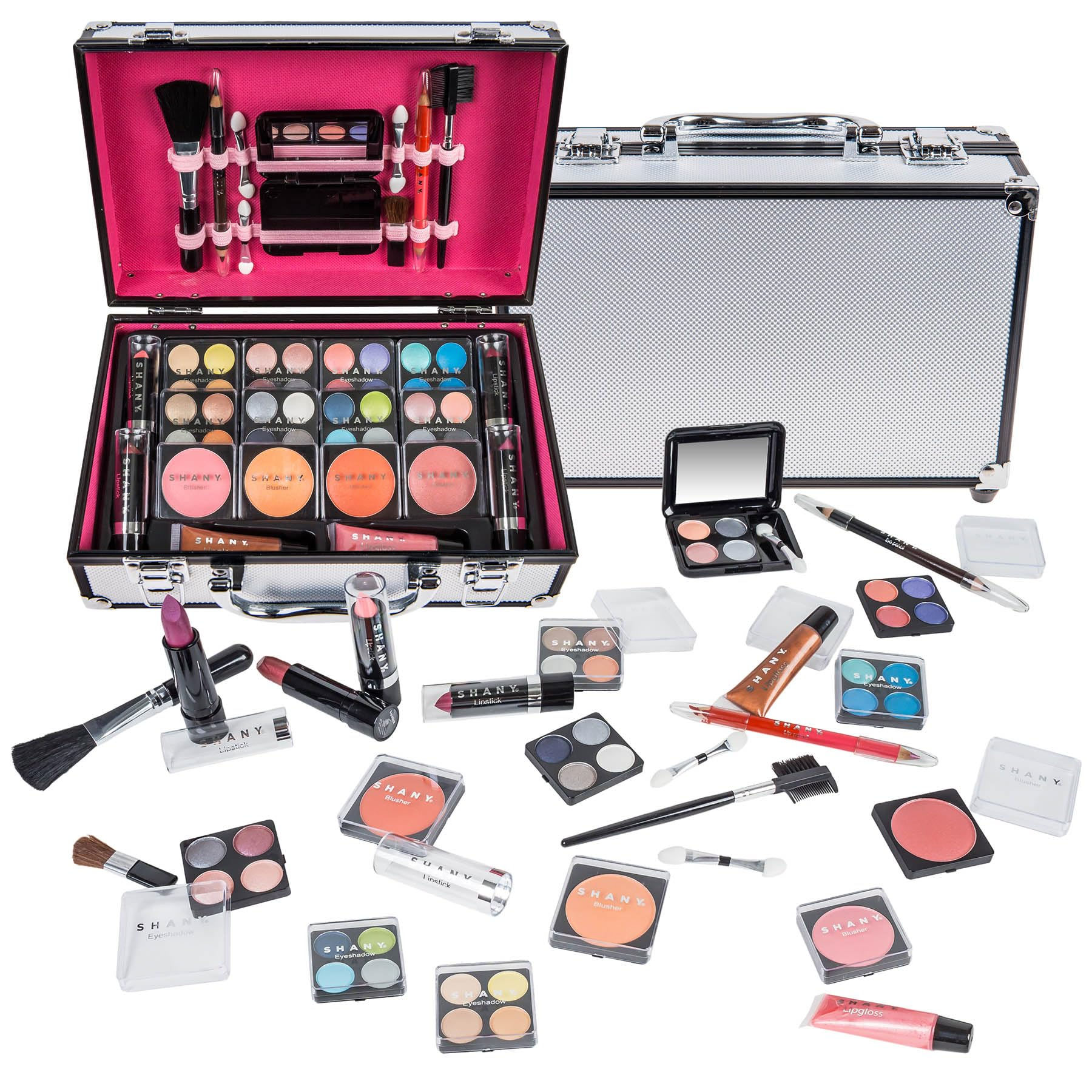 SHANY Carry All Makeup Train Case with Pro Makeup Set Makeup Brushes Lipsticks E