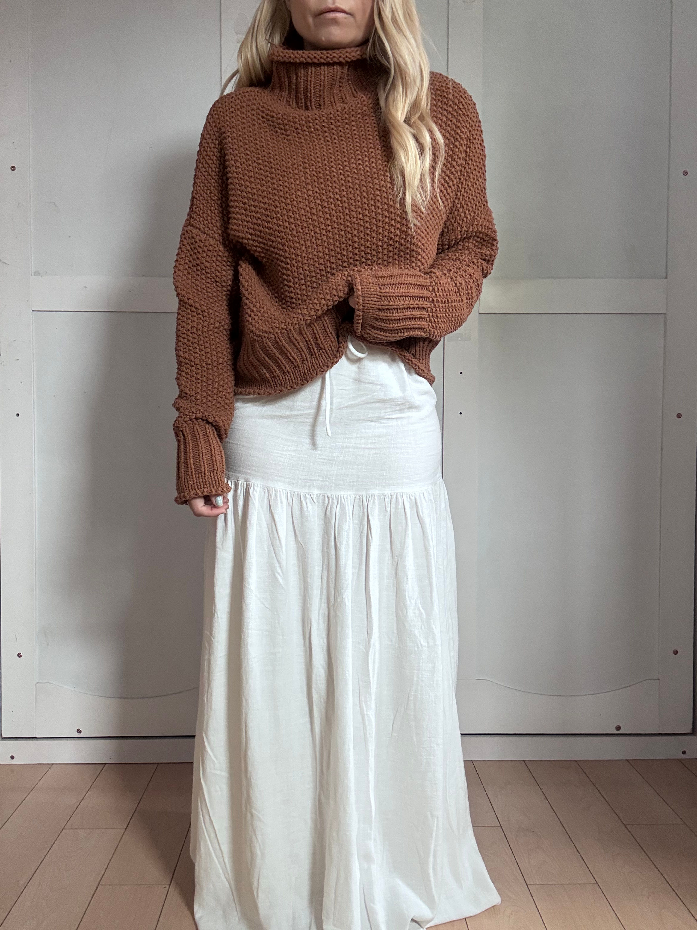 Cotton Mock Neck Chunky Knit Sweater