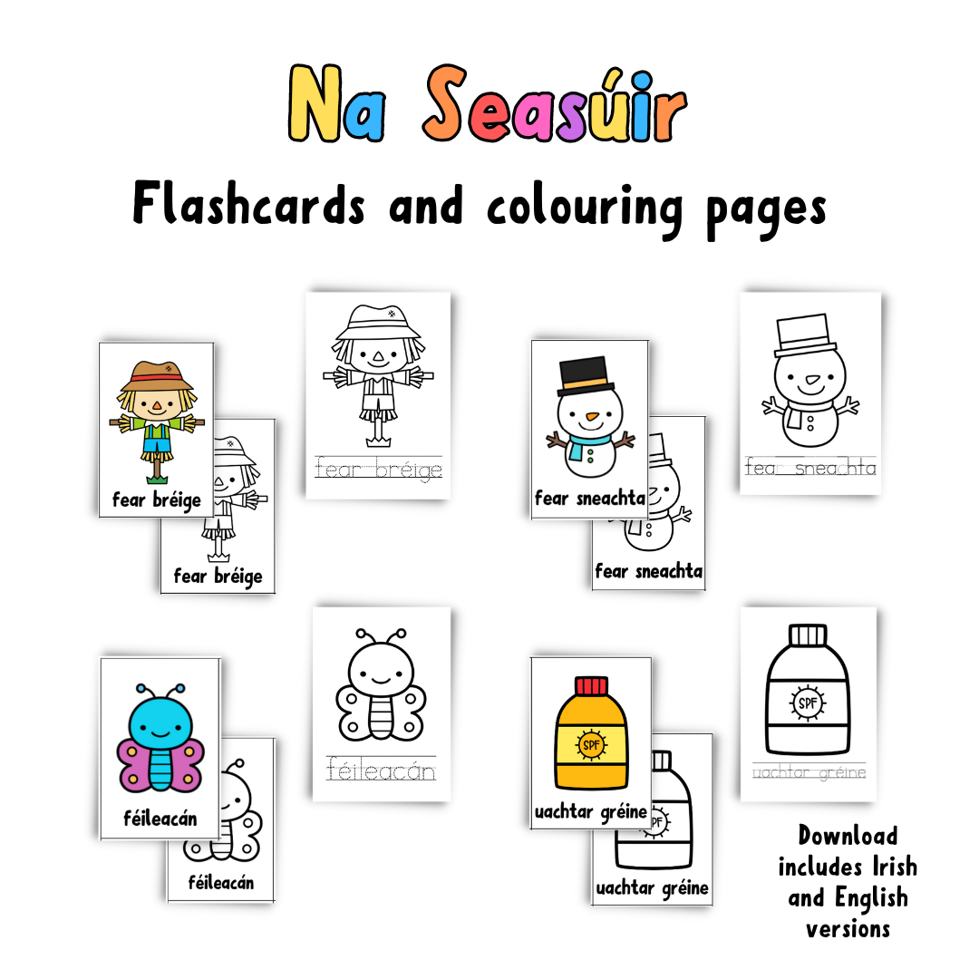 Seasonal flashcards and colouring pages