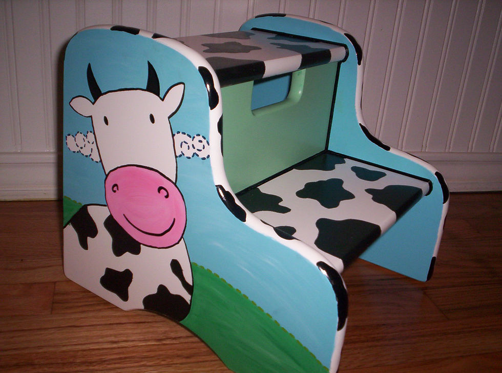 Hand Painted Kids Cow Pattern Baby Nursery Stools Children