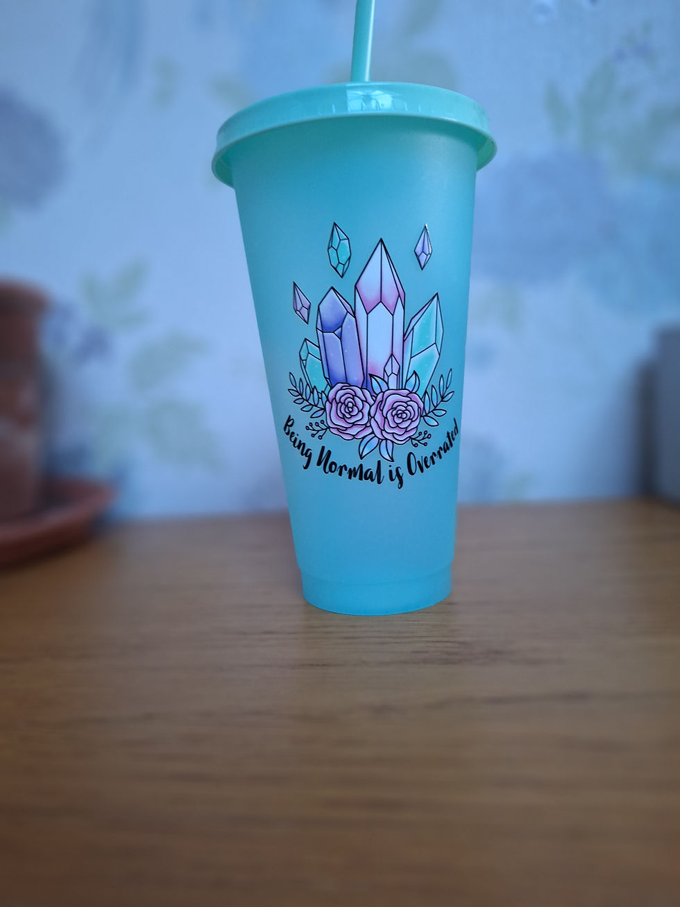 Crystal plastic cup with plastic straw