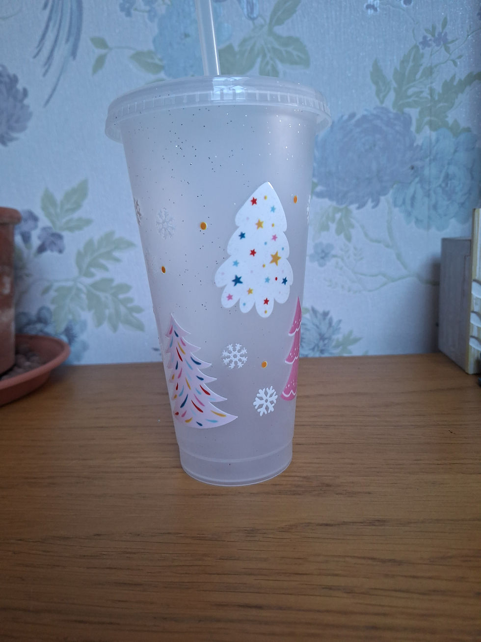 Thumbnail: Christmas tree plastic cup with plastic straw