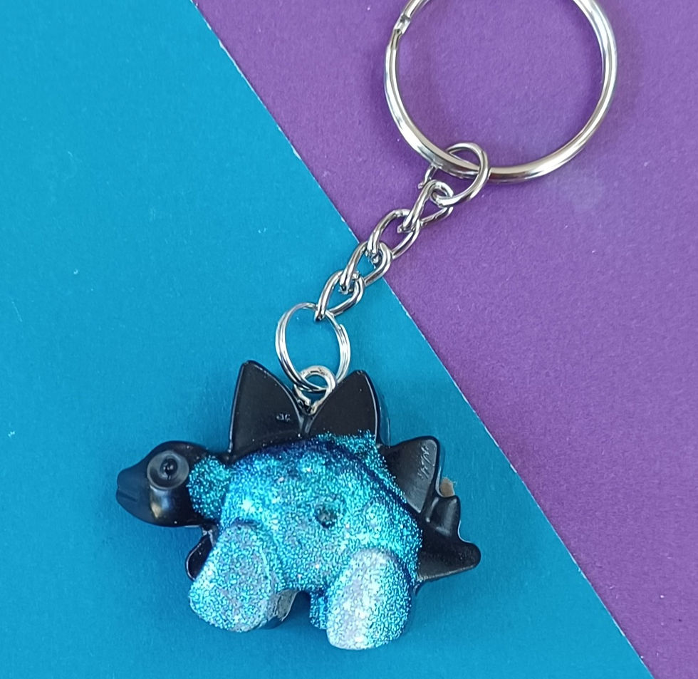 Handmade blue and black worry dinosaur keyring. Mental health gi