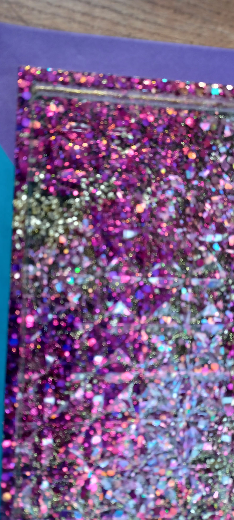 Thumbnail: Handmade gold and pink glitter rectangle trinket tray