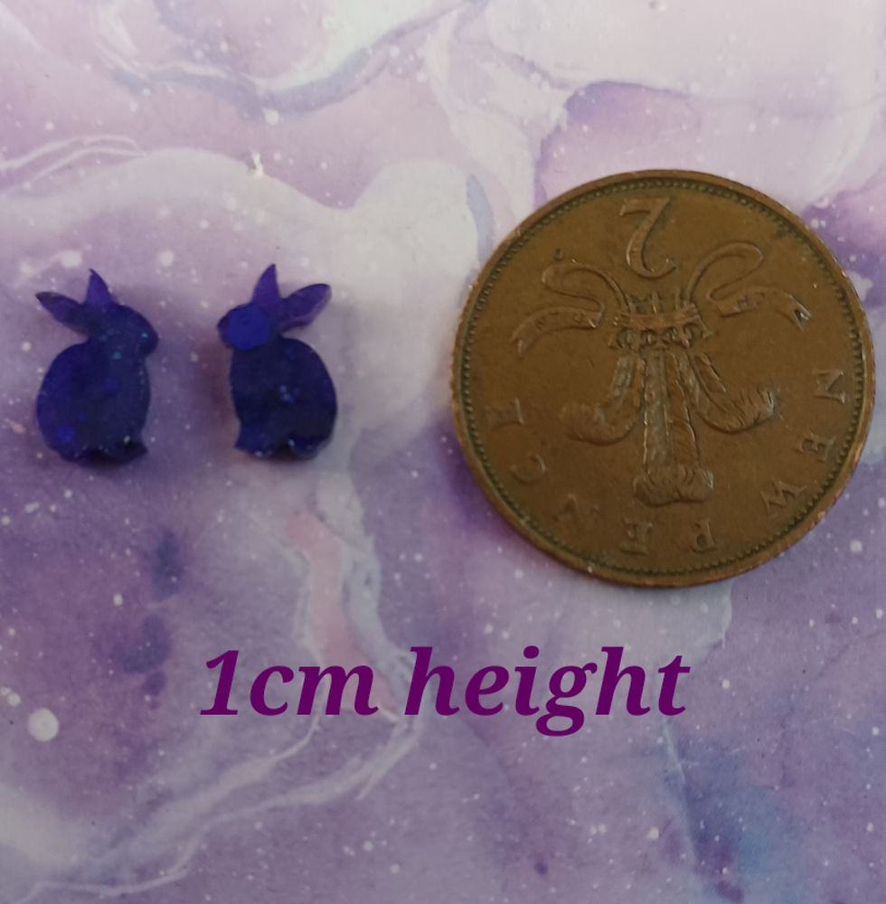 Thumbnail: Handmade blue glitter Betsey bunny stud earrings