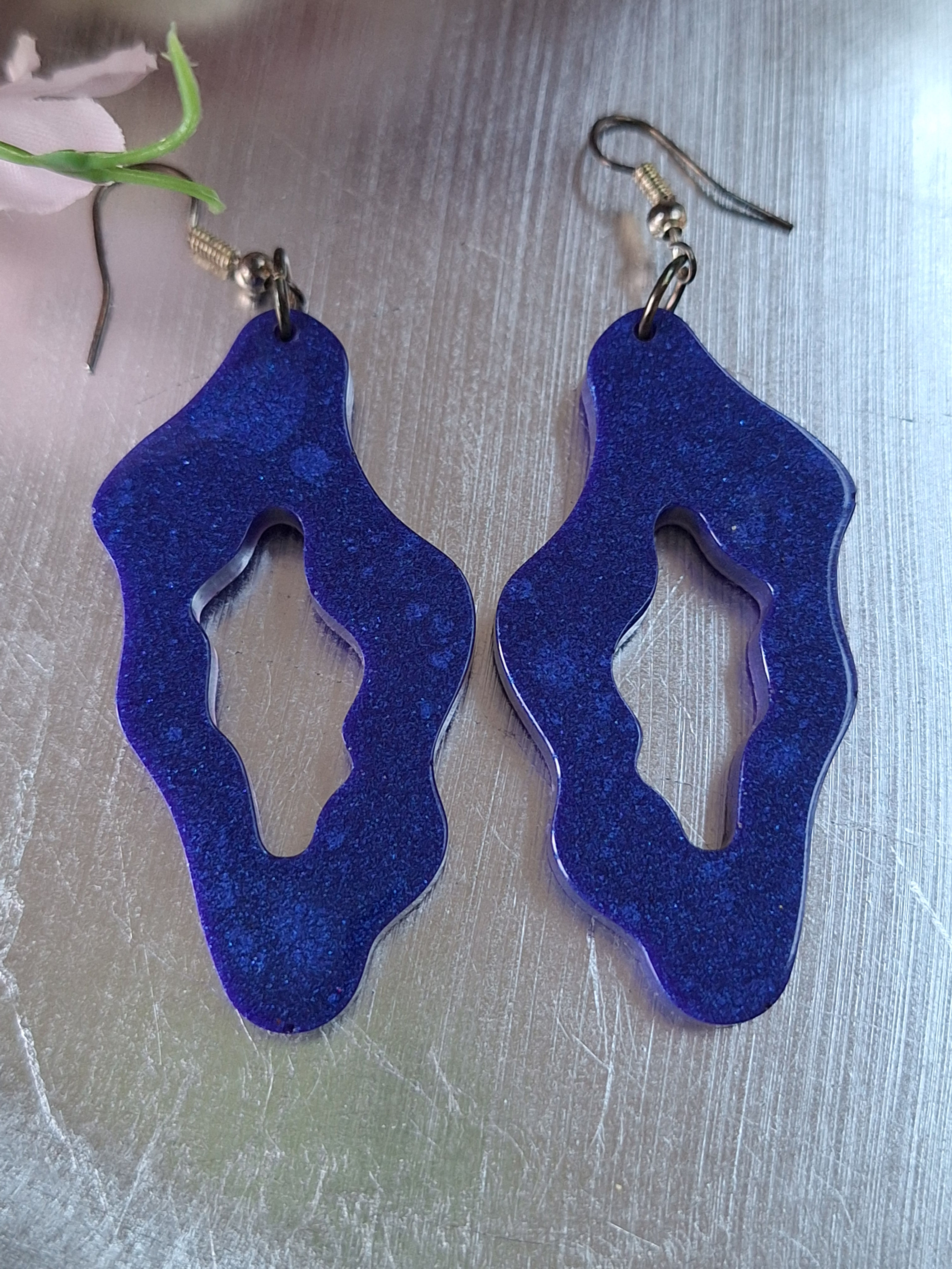 Handmade pearlised purple abstract earrings