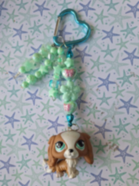 Littlest pet shop turquoise dog beaded keyring