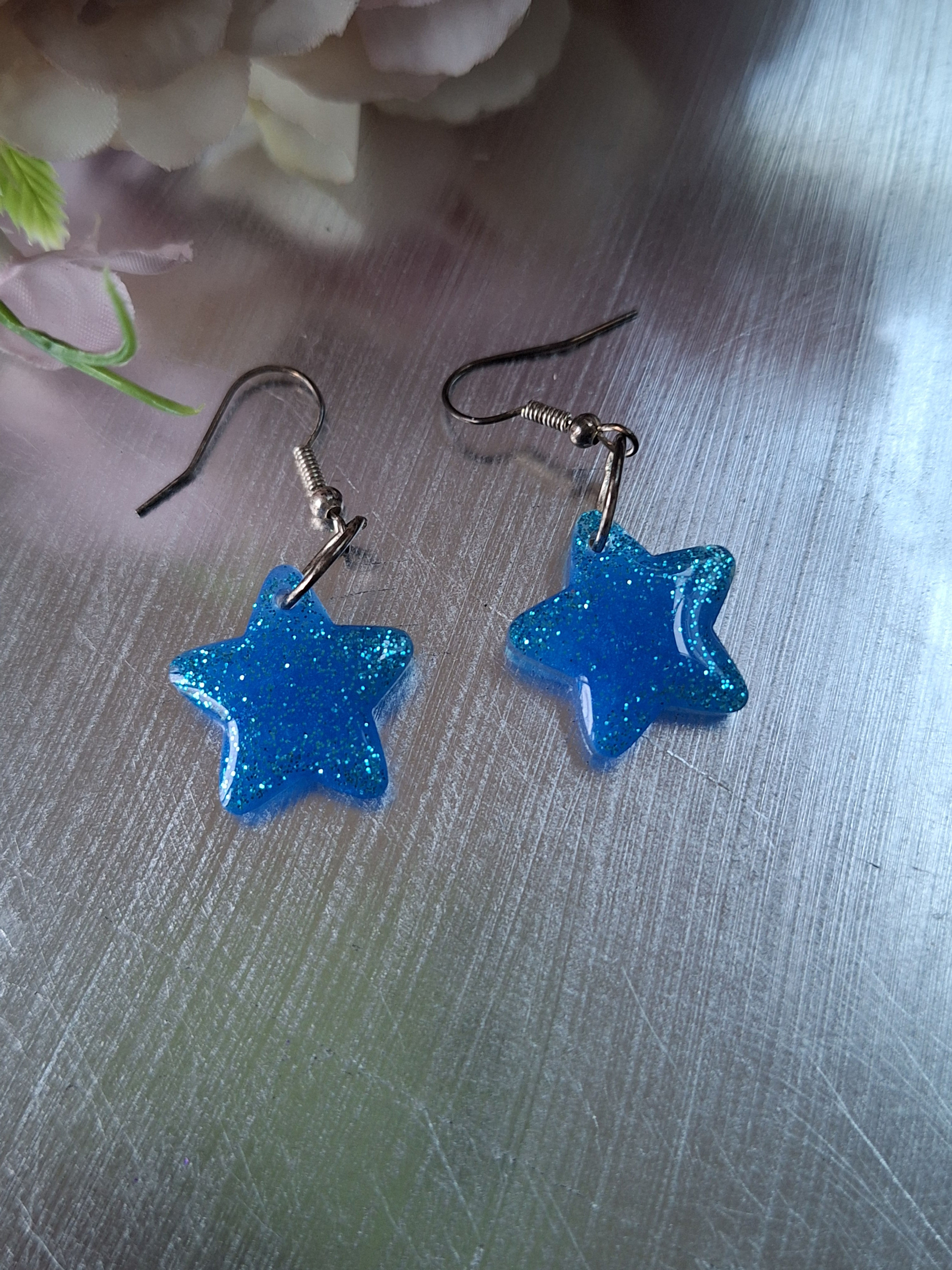 Handmade blue star earrings