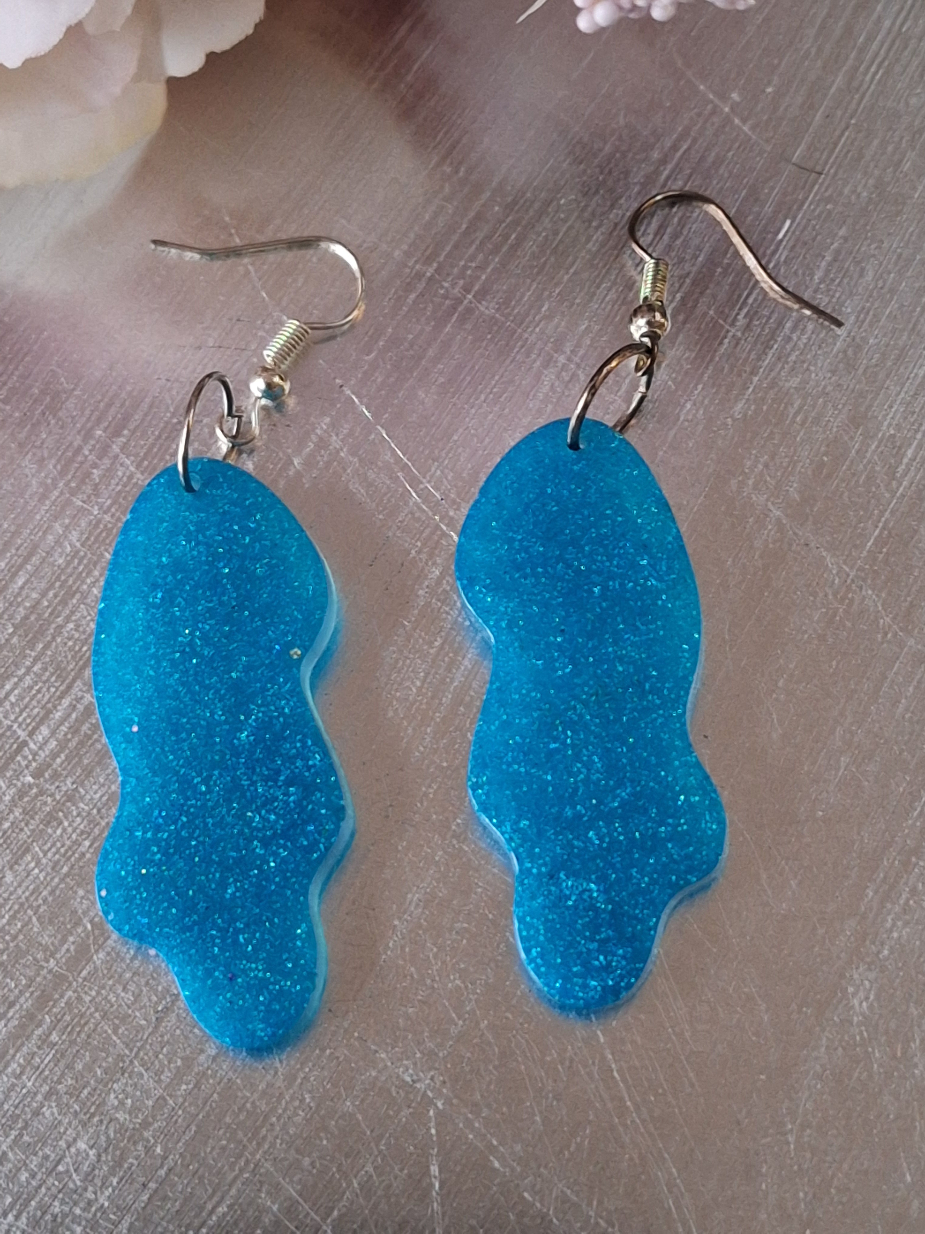 Handmade blue abstract earrings on silver plated hooks