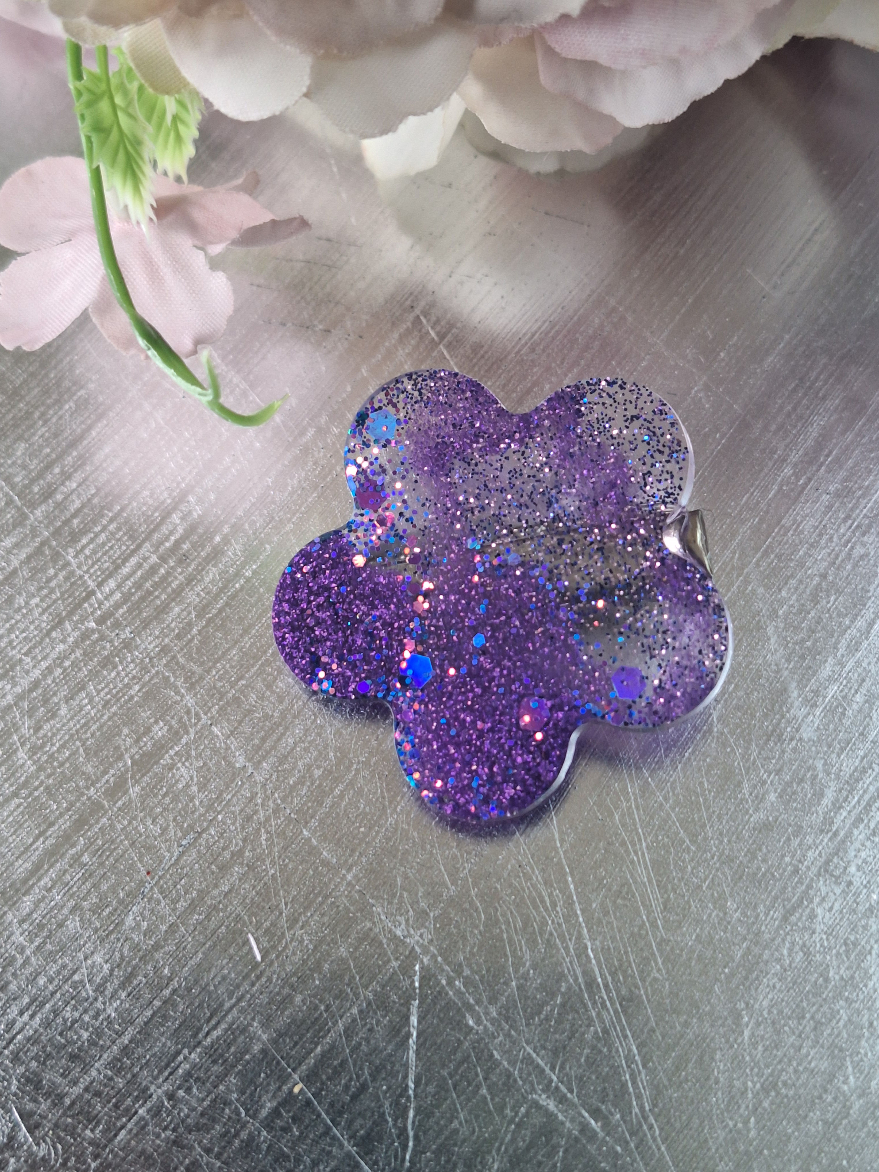 Handmade metallic purple flower shaped mini hair- clip