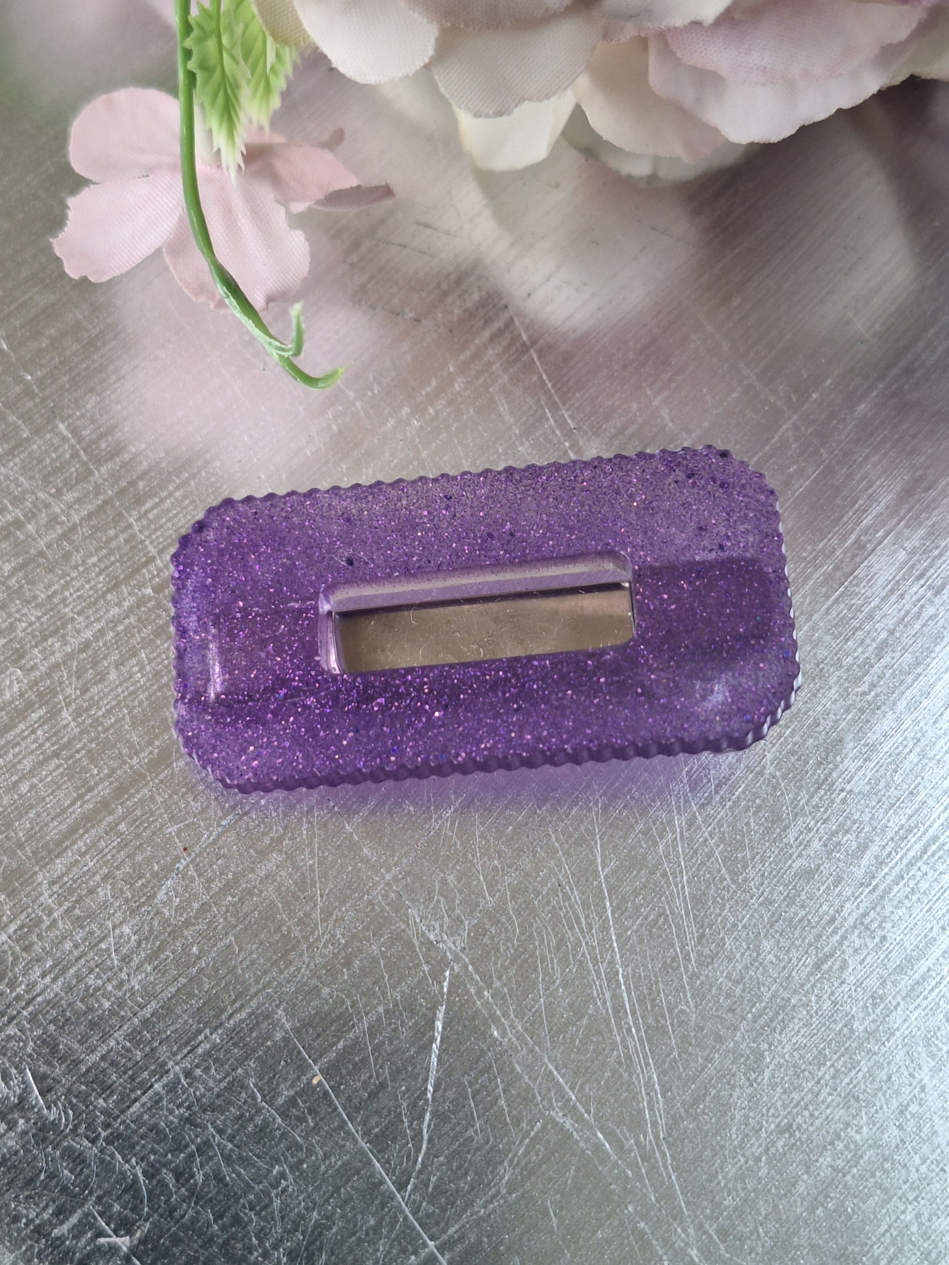 Handmade purple glitter  mini hair- clip