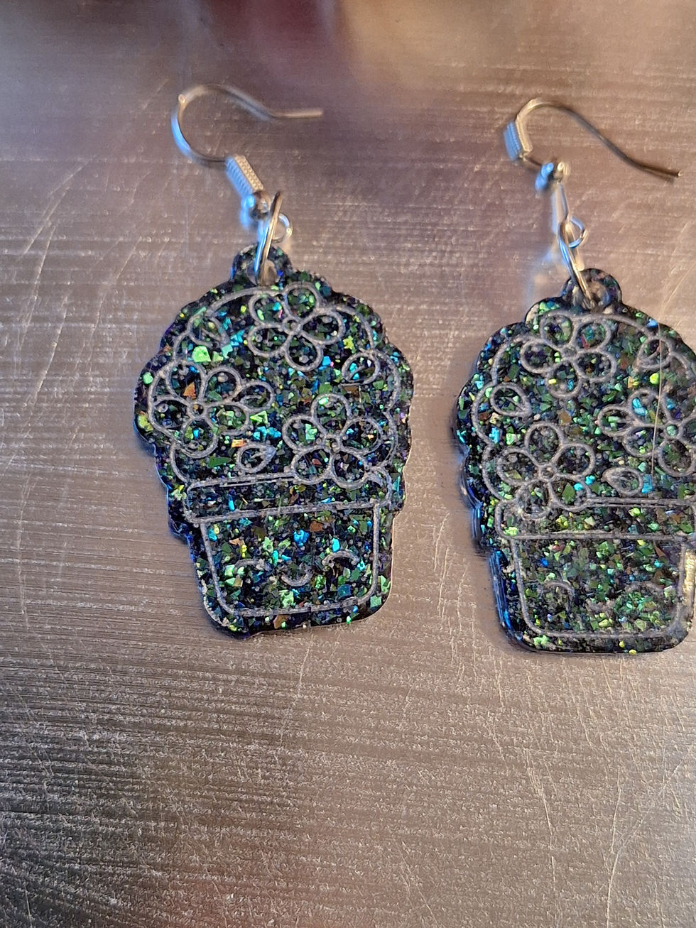 Thumbnail: Handmade green glitter cute pot plant  earrings