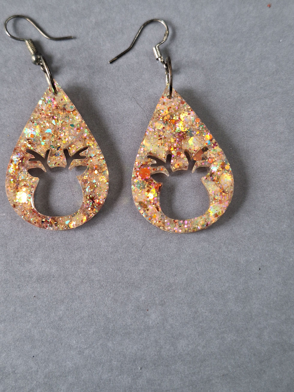Handmade gold opal glitter Christmas reindeer earrings